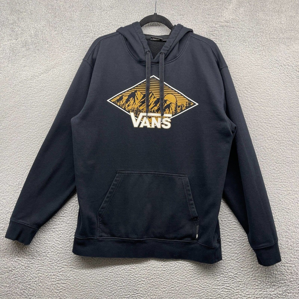 Vans Mens Hooded Sweater Black Long Sleeve Pockets Logo Drawstring Size XL